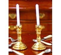 Yorkshire Miniatures Gold Candlesticks Pair, Dollhouse Miniature Home Decor, 1:12 Scale