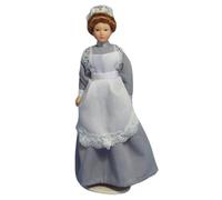 Yorkshire Miniatures Maid Doll in Grey Outfit, Dolls House Miniature, 1/12 Scale, 15cm Height