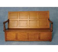 Yorkshire Miniatures Tudor Bench with Lifting Seat, Light Walnut, Dolls House Miniatures, Church, 1:12 Scale, Church