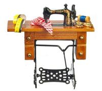 Yorkshire Miniatures Wood Sewing Machine with Accessories, Doll House Miniature, 1:12th Scale,