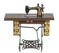 Yorkshire Miniatures Wooden Treadle Sewing Machine with Horse Brasses, Wood & Metal, 1/12 Scale,