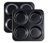 Yorkshire Pudding Pan, 4 Inch Muffin Top Pans 2 Pack Nonstick Hamburger Whoopie Pie Pan Egg Sandwich Molds Small Round Bread Roll Baking Trays for Cloud Egg Corn Bread