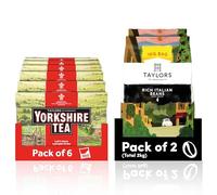 Yorkshire Tea & Taylors Coffee Bundle, 960 Tea Bags & 2 kg Coffee Beans | 960 Everyday Black Tea Bags, 2 Packs of 1 kg Taylors of Harrogate Rich Italian 100% Arabica Coffee Beans, Roast 4