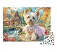 Yorkshire Terrier 1000 Pieces Jigsaw Puzzles Engaging Educational Games White Yorkie in Pink Dress Jigsaw Puzzle Unique Puzzle Gift for Adults And Kids 38x26cm/1000pcs