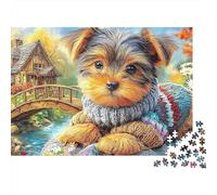 Yorkshire Terrier 1000 Pieces Jigsaw Puzzles Engaging Educational Games Yorkie on Bridge Jigsaw Puzzles Unique Puzzle Gift for Adults & Families 70x50cm/1000pcs