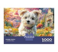 Yorkshire Terrier 1000 Pieces Tear-Resistant Paper DIY Westie in Flower Meadow Jigsaw for Stress-Relief Seekers Brain Training Senior Pastime Housewarming 70x50cm/1000pcs
