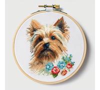 Yorkshire Terrier 11ct Counted Cross Stitch Stamped Pre Printed Cross Stitch Embroidery Kits for Adults Starter DIY Embroidery Needlework Kit with Hoop 35×35cm(f281)