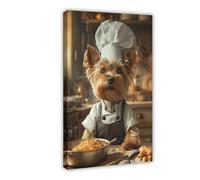 Yorkshire Terrier As A Cook in The Kitchen, Canvas Poster Bedroom Decor Landscape Office Room Decor Gift 12x18inch(30x45cm)