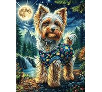 Yorkshire Terrier at Moonlight 300 Pc DIY Jigsaw Puzzle Wild Animal Puzzles for Adults Teens Hard Challenging Team Building Stress Reducing Autumn Rigid Cardboard 300 PCS