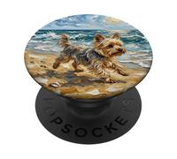 Yorkshire Terrier at the Beach Yorkie Dog Summer Artwork PopSockets Adhesive PopGrip