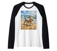 Yorkshire Terrier at The Beach Yorkie Dog Summer Artwork Raglan Baseball Tee