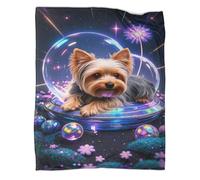 Yorkshire Terrier Bed Blanket 3D Pattern Fireworks Flannel Plush Blankets Lightweight Cosy for Adults Travel 70x80inch(180x200cm)