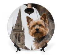 Yorkshire Terrier by Gothic Church Ceramic Decorative Plates Personalized Bone China Decorative Plate Display Dish Dessert Plate Decoratives Porcelain Dinner Home for Birthday Christmas Gifts 10inch
