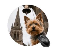 Yorkshire Terrier by Gothic Church Round Mouse Pad, Non-Slip Rubber Mouse Mat, Ultra-Thin Waterproof & Portable Gaming Mouses Mat for Office, PC, Laptop, Console Gamers