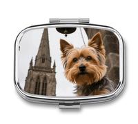 Yorkshire Terrier by Gothic Church Travel Pill Box Organizer 2 Weekly Pill Compartments with One Day Mirror, Medication Organizer for Purse, Pocket or