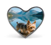 Yorkshire Terrier by Lake Button Pin Fashion Heart Brooch Novelty Pinback Button Badges Exquisite Aluminum Alloy Heart Shape Lapel Pins for Dress Bag Accessories&Gift