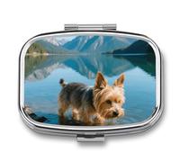 Yorkshire Terrier by Lake Medicine Pill Box with 2 Compartments, Portable Pill Organizer for Pocket or Purse, Decorative Metal Medicine and Vitamins Organizer