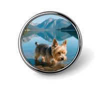 Yorkshire Terrier by Lake Round Lapel Pins Backpack Pin Cute Brooch Decoration Brooches for Women Men Fashion Button Badges for Hat Backpacks Purses Jackets Shirt Suit