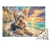 Yorkshire Terrier Cardboard Yorkshire Terrier on Beach at Sunset Premium Jigsaw Puzzle Brain Training Home Decor 70x50cm/1000pcs