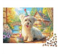 Yorkshire Terrier Cardboard Yorkshire Terrier with Birthday Hat Premium Jigsaw Puzzle Giftable Family Game 52x38cm/1000pcs