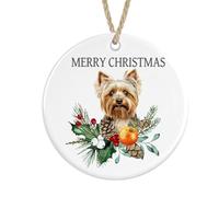 Yorkshire Terrier Ceramic Ornament Merry Christmas, Christmas Tree Bauble Decoration