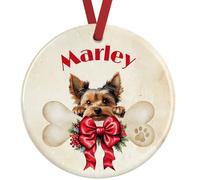 Yorkshire Terrier Christmas Ornament - Personalised Dog Decoration - Custom Ceramic Bauble with Name & Gift Box, UK Made