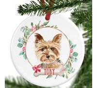 Yorkshire Terrier Christmas Ornament - Personalised Dog Tree Decoration - Ceramic Bauble with Gift Box - Custom Festive Keepsake - UK Made Pet Memorial for Yorkie Lovers