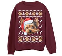 Yorkshire Terrier Christmas Sweater for Adults Unisex Holiday Jumper Perfect for Him or Her Festive Winter Dog Design Cozy and Cute Christmas Appare, M, Maroon
