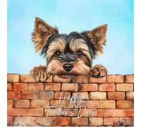 Yorkshire Terrier Dog Art Square Fathers Day Card - Dad Gift Father From Daughter Son Daddy Grandad Grandpa Animal Cute Illustrated Wildlife Premium Quality Blank Inside