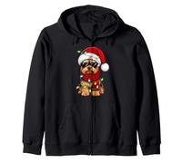 Yorkshire Terrier Dog Christmas Lights Santa Hat Festive Zip Hoodie