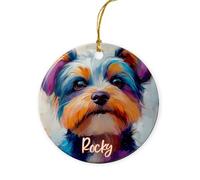 Yorkshire Terrier Dog Christmas Tree Decorations Hanging Ceramic Crimbo Baubles With Ribbon Christmas Pendant