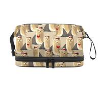 Yorkshire Terrier Dog Double Layer Cosmetic Bag for Women and Girls, Travel Toiletry Bag Makeup Handy Pouch Organiser Bag with Brush Compartment