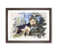 Yorkshire Terrier Dog Forest Modern FC Framed Print | A3 Walnut Framed Wall Art | Ready to Hang | Modern Animal Picture | Living Room Bedroom Lounge Office