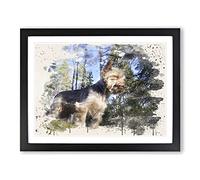 Yorkshire Terrier Dog Forest Modern FC Framed Print | A4 Black Framed Wall Art | Ready to Hang | Modern Animal Picture | Living Room Bedroom Lounge Office