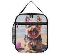 Yorkshire Terrier Dog in Beach Funny Lunch Bag Insulated Lunch Box with Detachable Handle for Work Travel Picnic