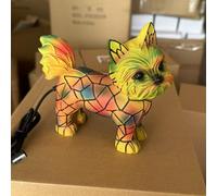 Yorkshire Terrier Dog Lamp | Cute Resin Basset Hound Dog Lamps | Stained Glass Animals Yorkie Desk Night Light | Vintage Pet Themed LED Table Bedside Lamps Accessories for Home Decor