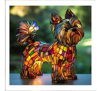 Yorkshire Terrier Dog Lamp, Desk Stained Glass Night Light, Cute Dog Lamps Made of Resin, LED Table Bedside Lamps Pet Motifs, Night Light for Bedside Table Cute Pet Dogs Themed Led