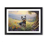 Yorkshire Terrier Dog Landscape Framed Print | A2 Black Framed Wall Art | Ready to Hang | Modern Animal Picture | Living Room Bedroom Lounge Office