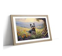 Yorkshire Terrier Dog Landscape Framed Wall Art Print, Ready to Hang Picture for Living Room Bedroom Home Office, Oak A2 (66 x 48 cm)