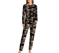 Yorkshire Terrier Dog Women's Soft Pajama Set Long Sleeve Fall Sleepwear Comfy Printed Lounge Sets with Pocket
