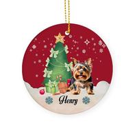 Yorkshire Terrier Dogs Ceramic Christmas Ornaments With Lanyard Christmas Decorations 7.3Cm Xmas Tree Ornament Hanging