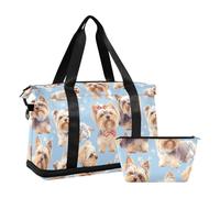 Yorkshire Terrier Dogs Chic Blue Waterproof Large Travel Bag Gym Sports Carry with Adjustable Strap for Airplane Traveling