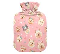 Yorkshire Terrier Dogs Chic Peach hot Water Bottle with Soft Cover, 2L Water Bags for Neck and Shoulder Pain Relief