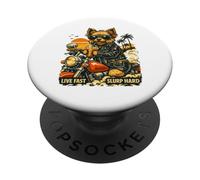 Yorkshire Terrier drinking ice coffee on a motorbike vintage PopSockets Adhesive PopGrip