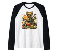 Yorkshire Terrier Drinking ice Coffee on a Motorbike Vintage Raglan Baseball Tee