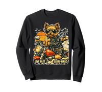 Yorkshire Terrier drinking ice coffee on a motorbike vintage Sweatshirt