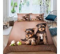 Yorkshire Terrier Emperor Size Duvet Cover Set Cute Puppy Bedding 290x235 3D Soft Comfort Microfiber Quilt Cover with Zipper Closure and 2 Pillowcases for Teens and Adults F.391