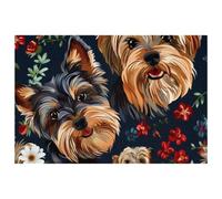Yorkshire Terrier Florals Placemats Set of 1 for Dining Table Washable Non Slip Placemat for Christmas Holiday Birthday Party Table