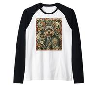 Yorkshire Terrier Gentleman Vintage Floral Style Raglan Baseball Tee