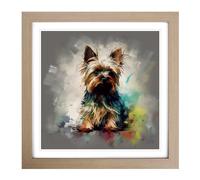 Yorkshire Terrier Gestural Art Framed Wall Art Print, Ready to Hang Picture for Living Room Bedroom Home Office, Oak 18 x 18 Inch (45 x 45 cm)